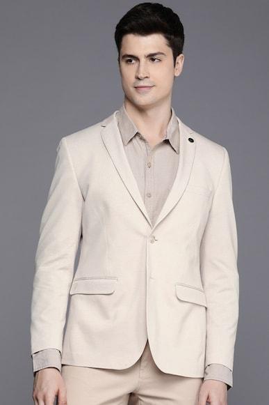 men cream ultra slim fit solid casual blazer