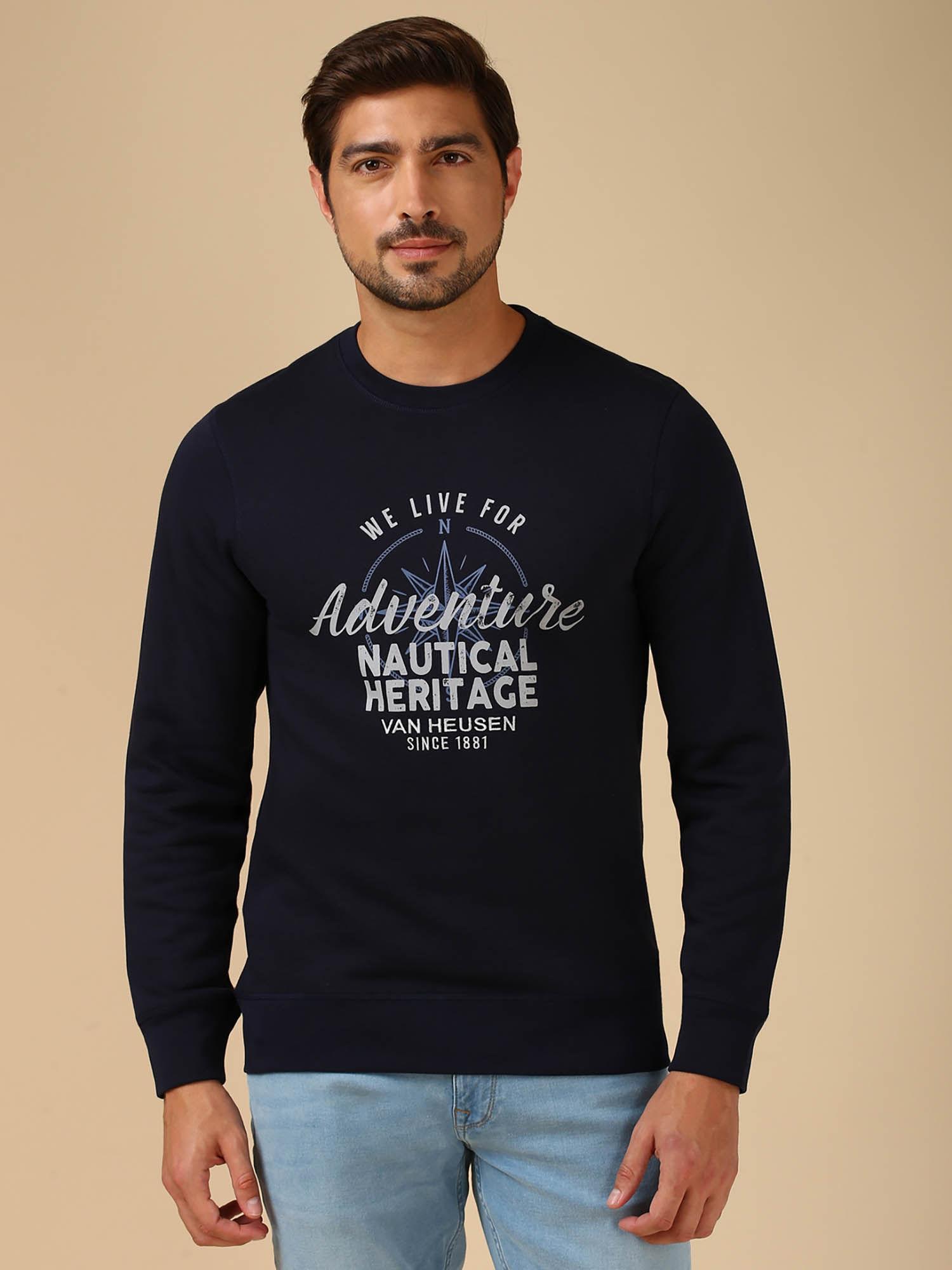 men crew neck & long sleeve sweatshirt - navy blue