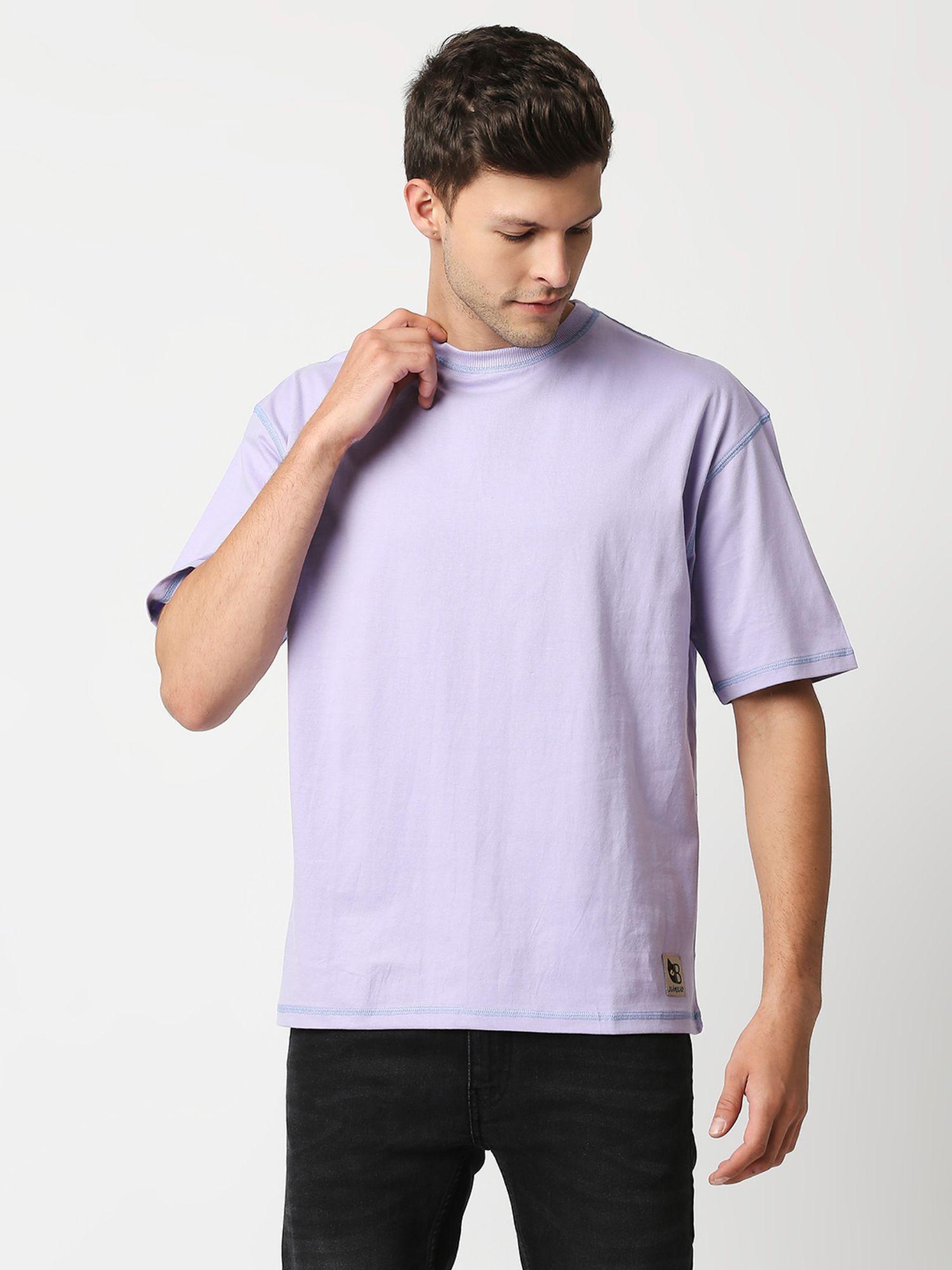 men crew neck t-shirt lavender colour solid half sleeves