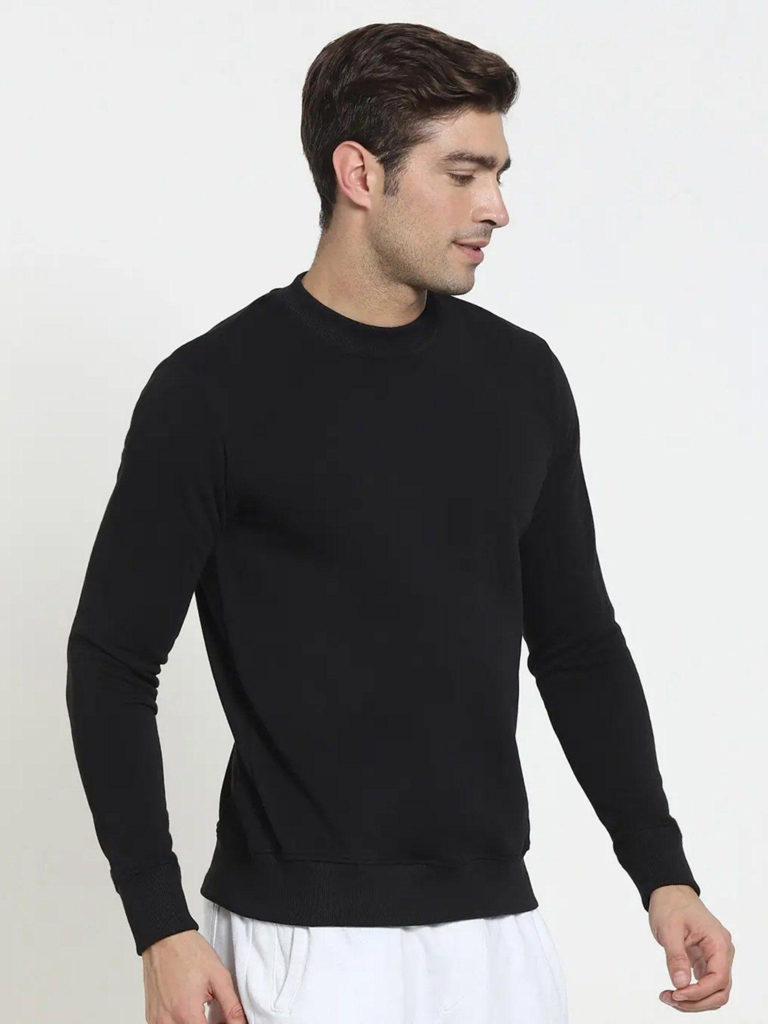 men crewneck solid black sweatshirt