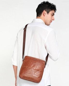 men croc-embossed crossbody bag