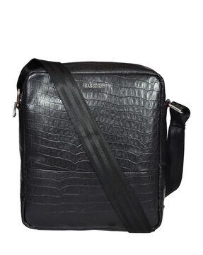 men croc-embossed crossbody bag