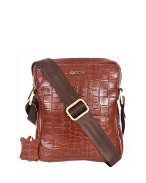 men croc-embossed crossbody bag