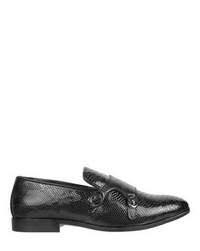 men croc-embossed double-strap monks