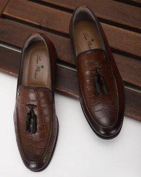 men croc-embossed loafers with tassels