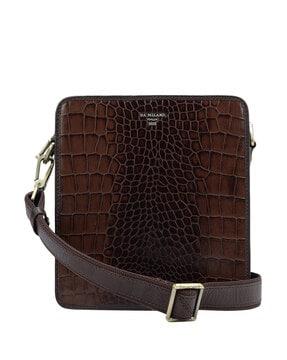men croc-embossed sling bag with metal accent