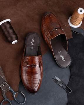 men croc-embossed slip-on mules