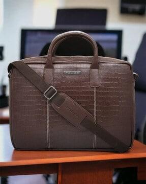 men croc-embossed travel briefcase bag with metal accent