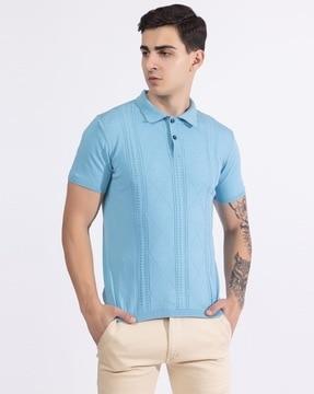 men crochet regular fit polo t-shirt