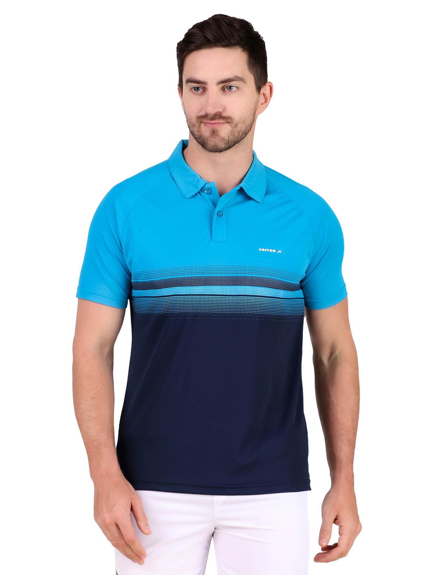men cut & sew colorblock polo t-shirt - navy blue