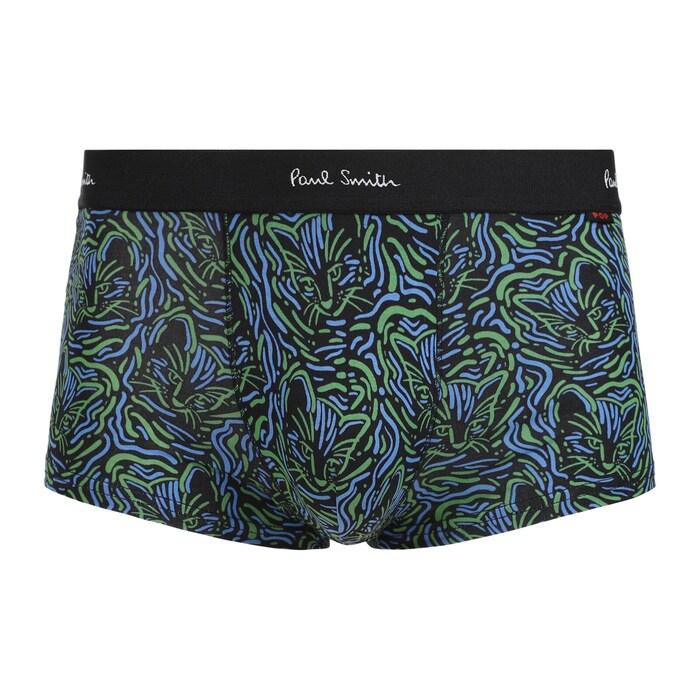 men dark blue all-over cat printed trunks