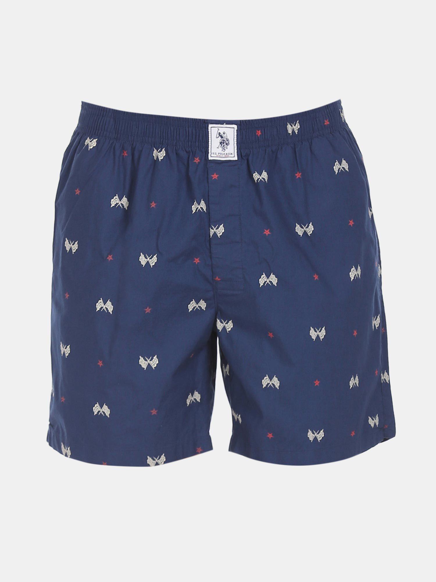 men dark blue allover print cotton boxers