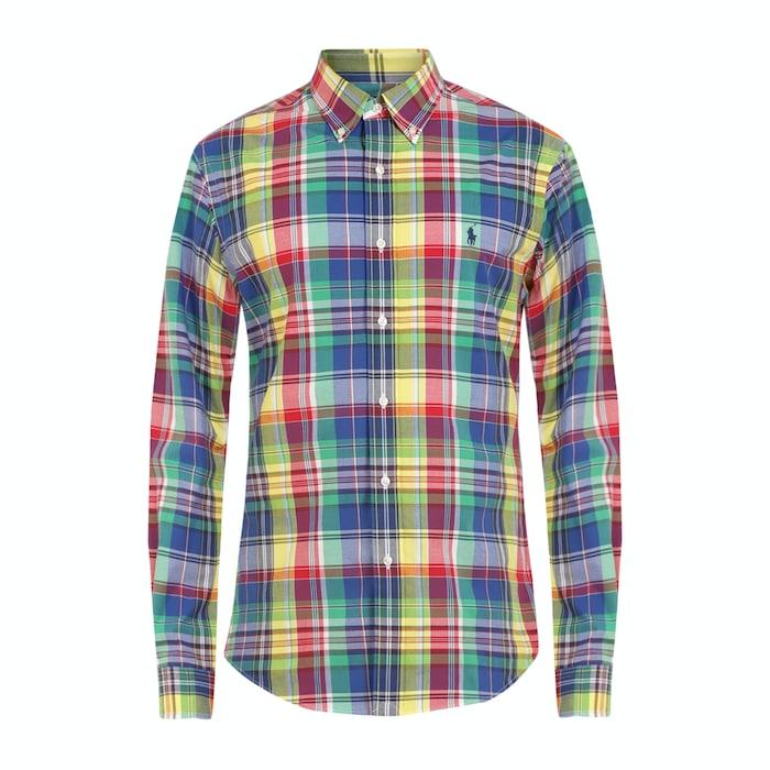 men dark blue big checks logo shirt