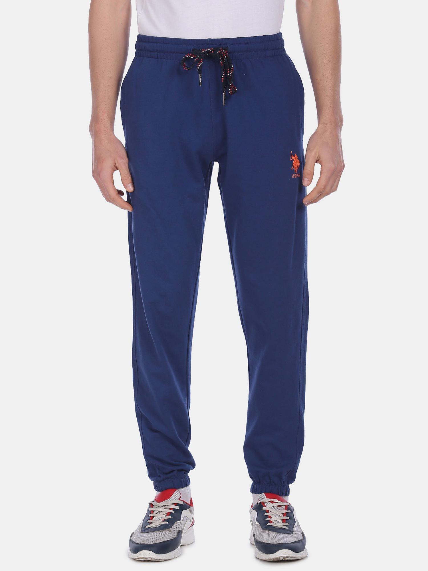 men dark blue i674 comfort fit solid cotton poly joggers