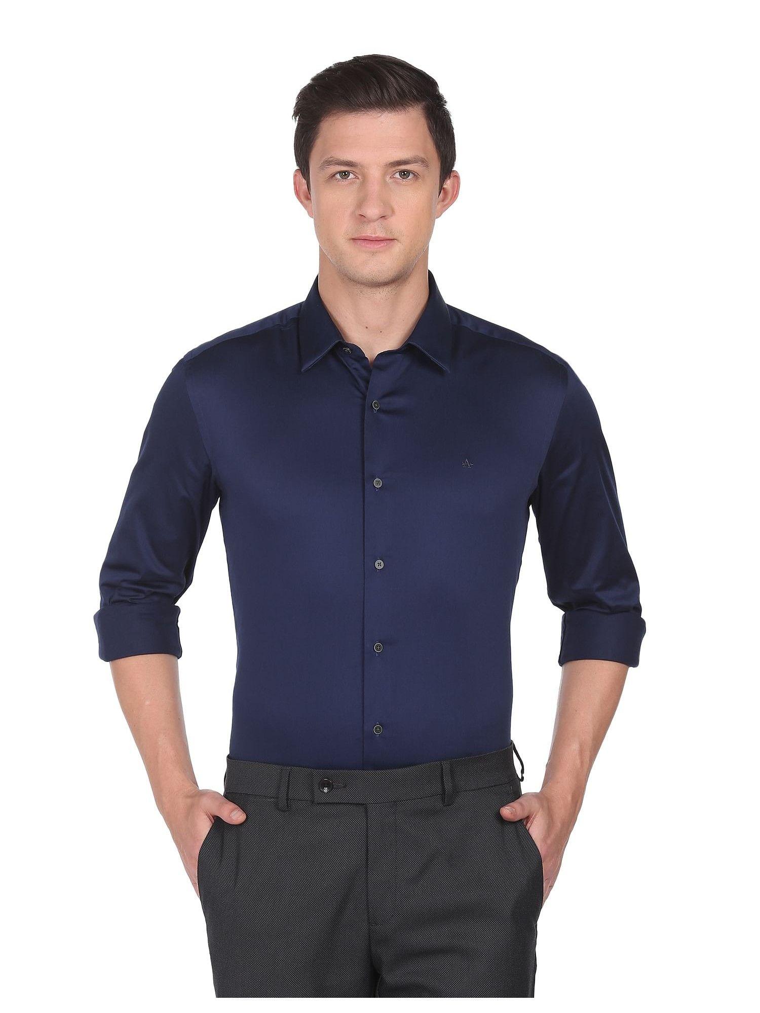 men dark blue manhattan slim fit solid formal shirt