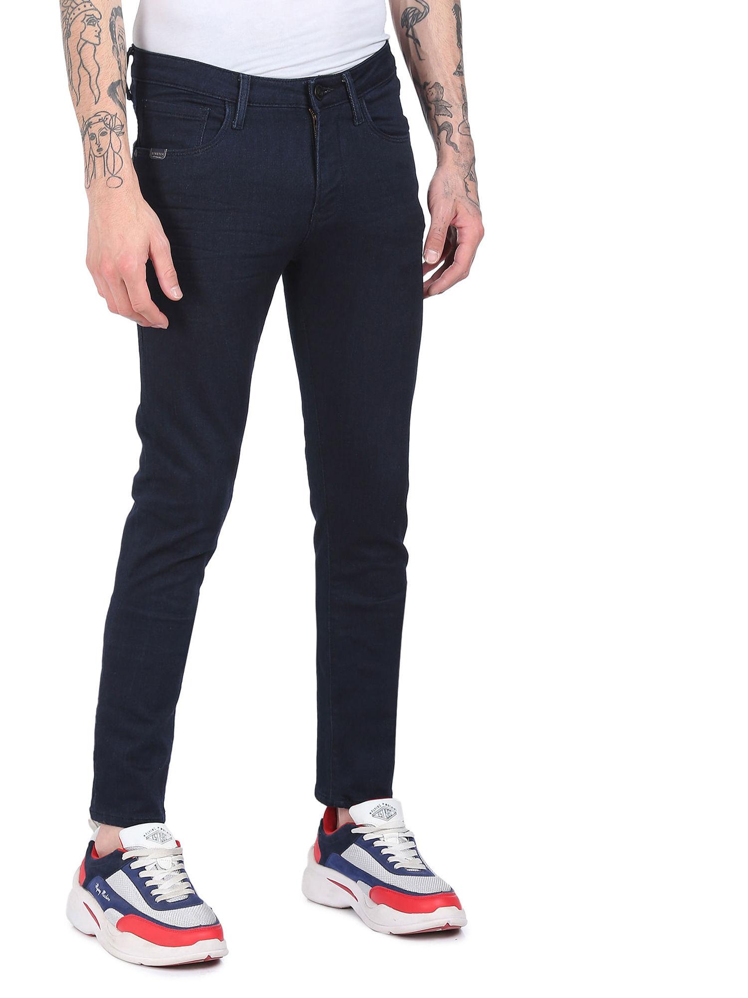 men dark blue mid rise justin skinny fit jeans