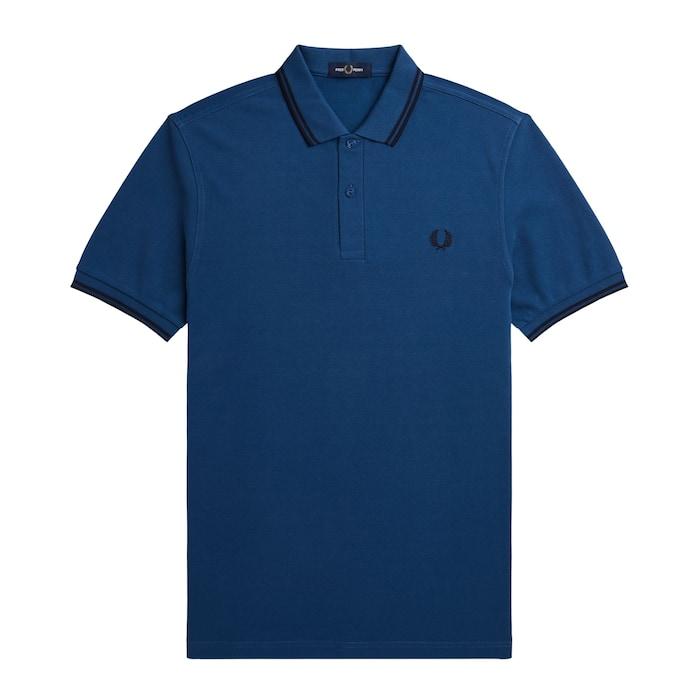 men dark blue twin tipped polo