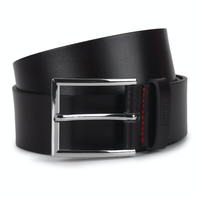 men dark brown 3.5cm silver pin buckle matte-finish leather belt