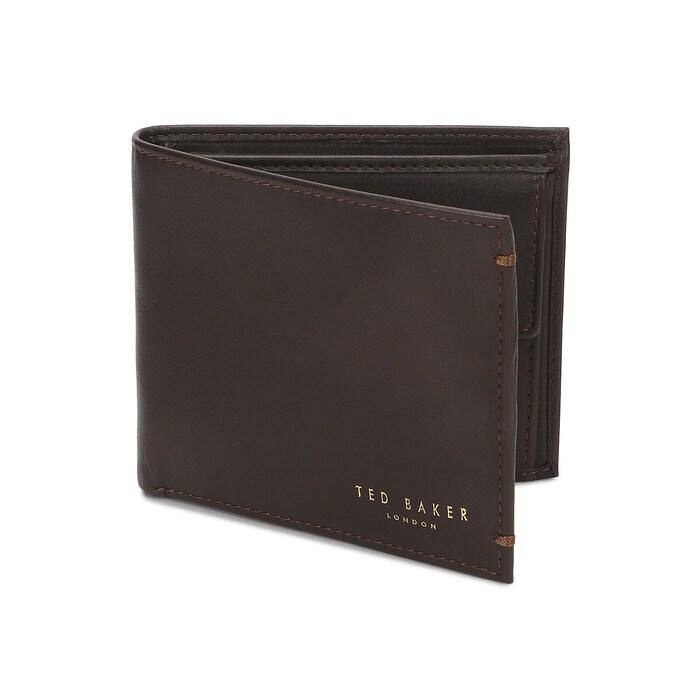 men dark brown front branding bifold wallet with coin pocket