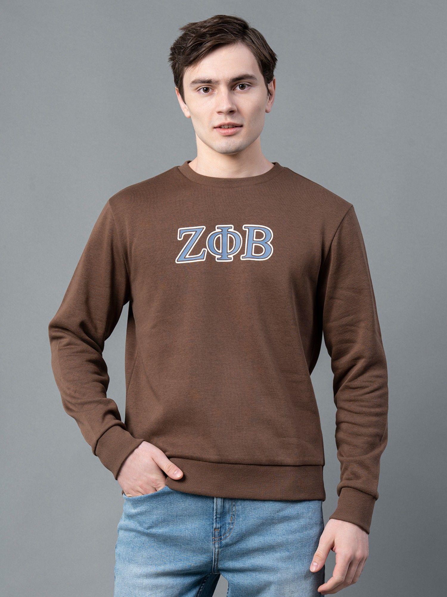 men dark brown graphic print sweatshirt