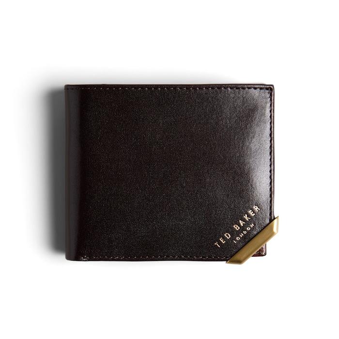 men dark brown metal corner bifold coin wallet