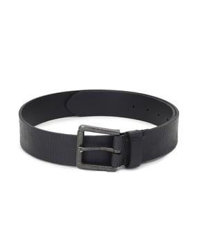 men dark brown metallic buckle solid belt