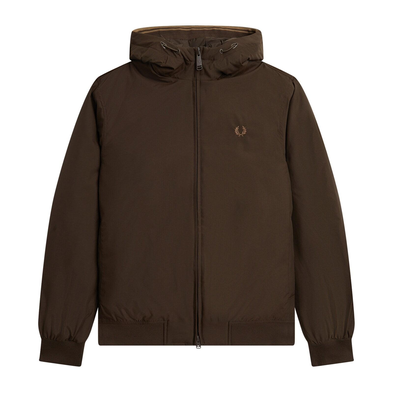 men dark-brown padded chest logo hooded jacket