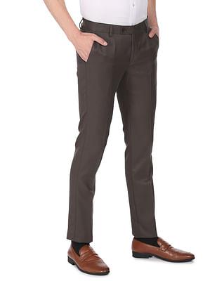 men dark brown patterned weave hudson tailored fit formal trousers