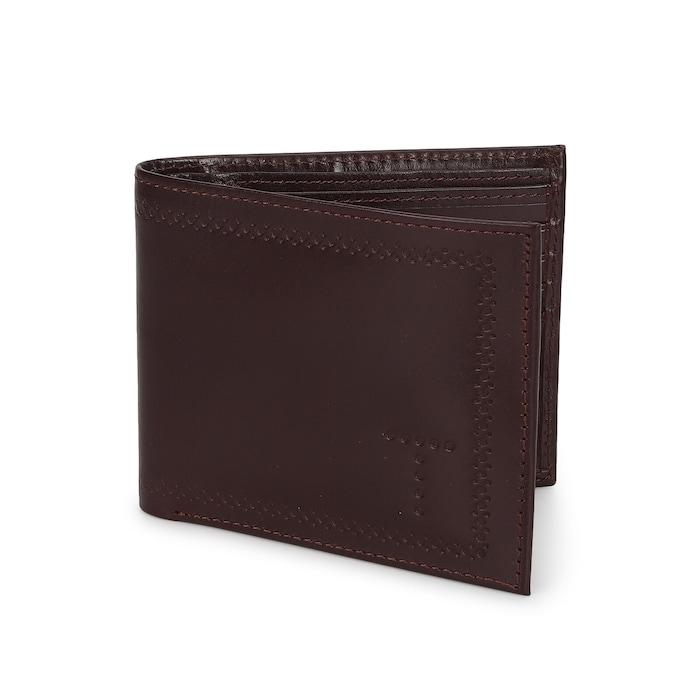 men dark brown perforated t bi-fold wallet