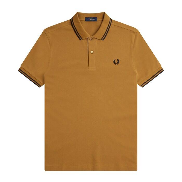 men dark-caramel twin-tipped logo polo