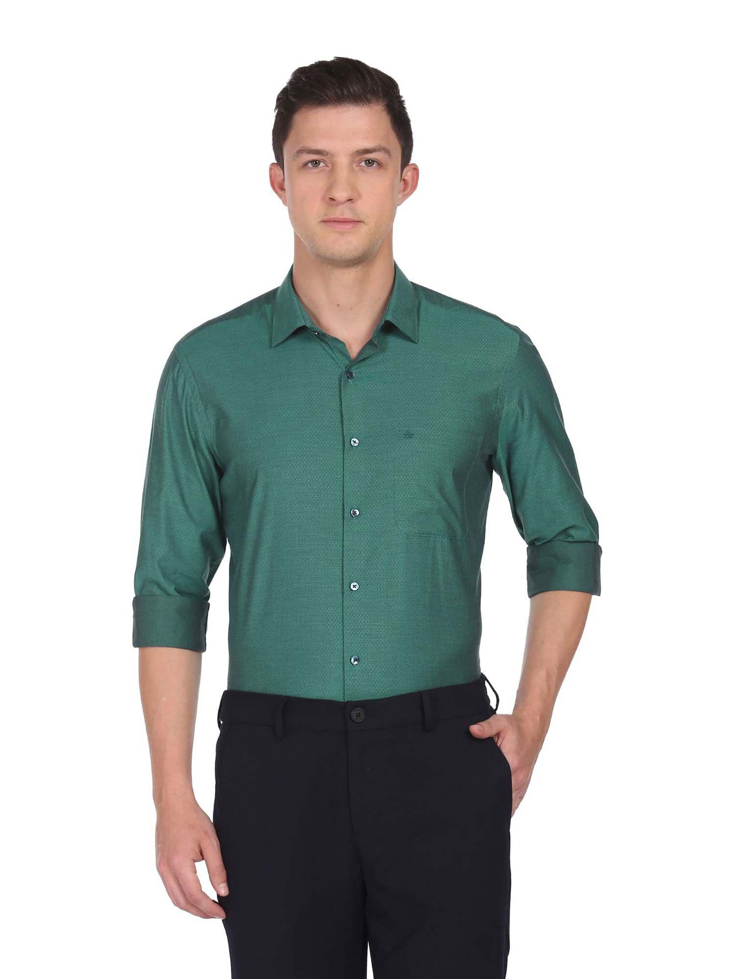 men dark green classic fit dobby weave formal shirt