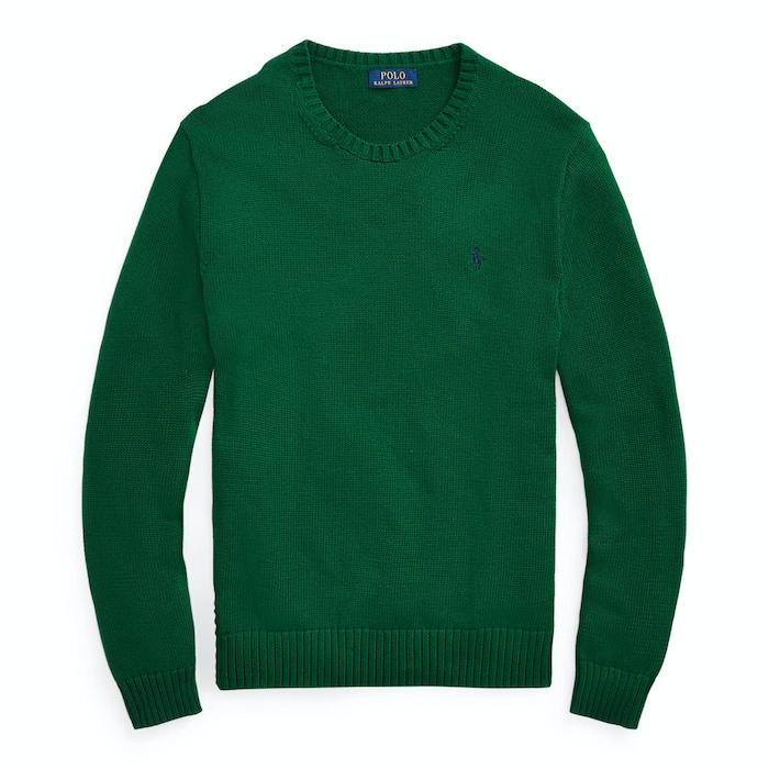 men dark green cotton crewneck sweater