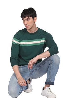 men dark green horizontal stripe cotton sweater
