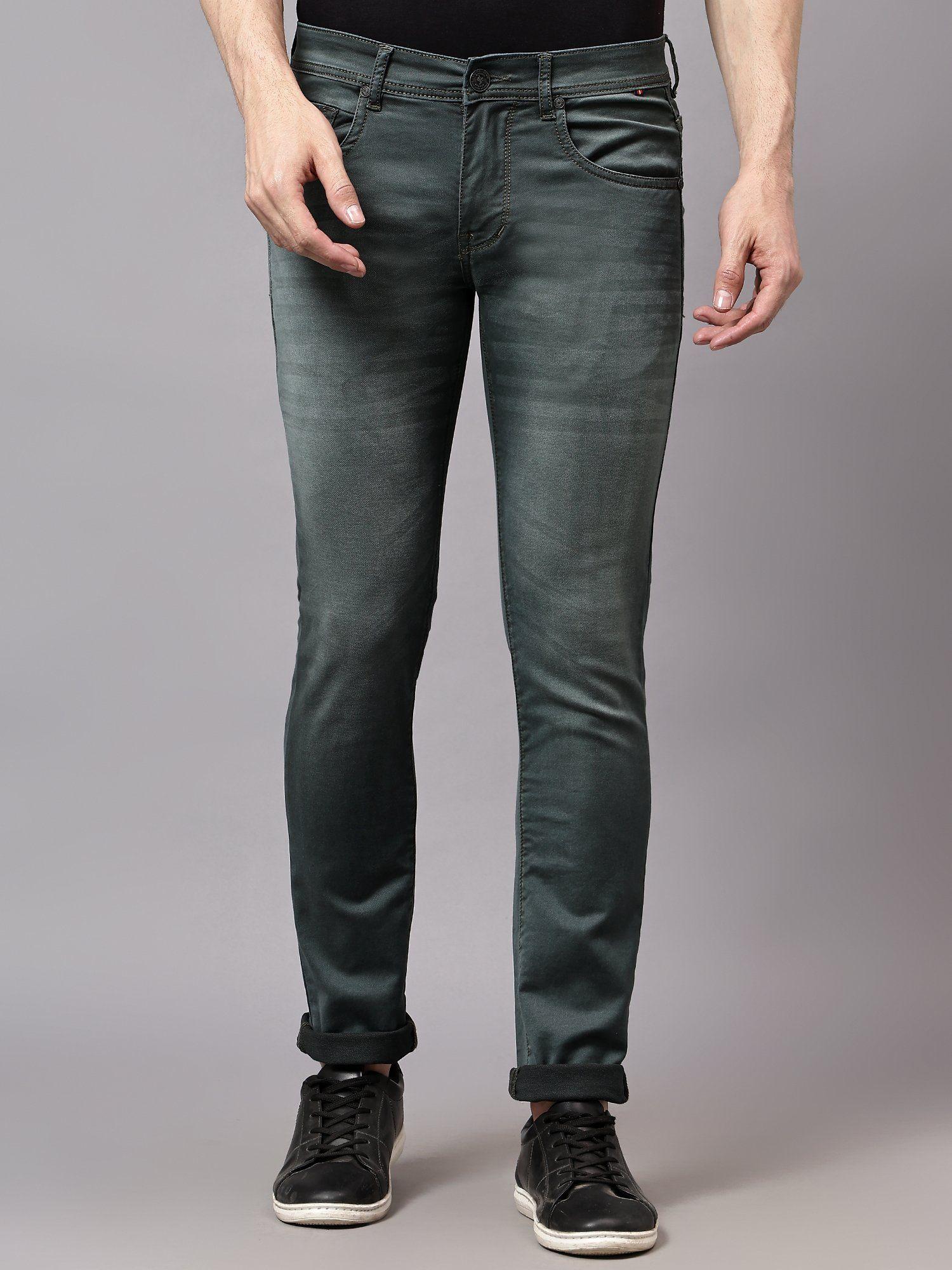 men dark green light fade stretchable jeans