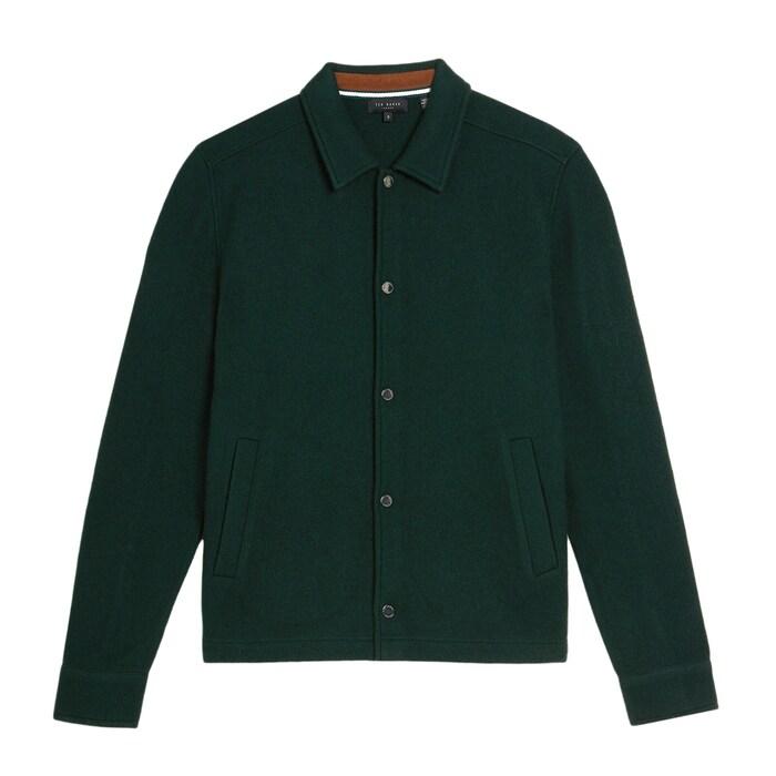 men dark green long-sleeve button through wool jacket