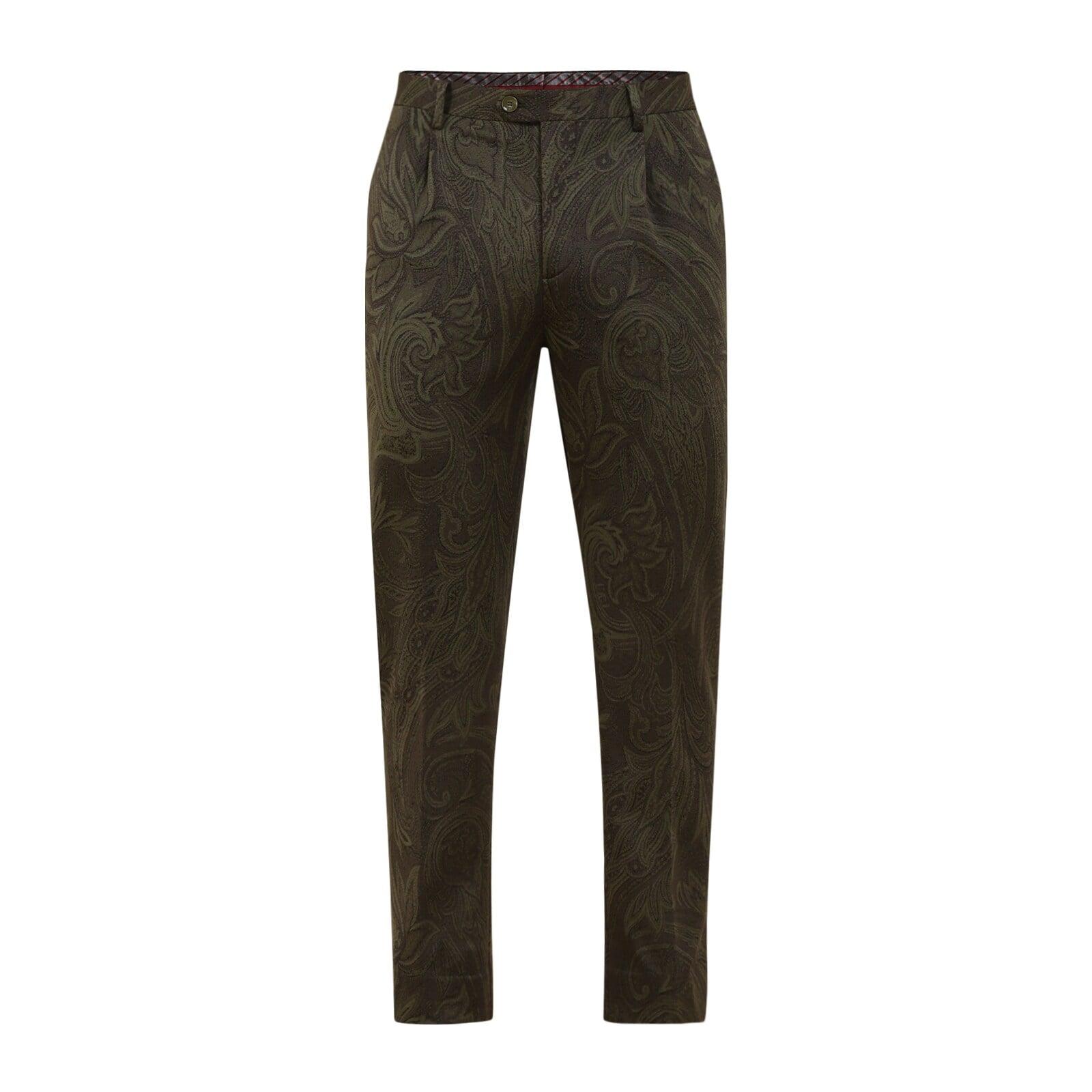 men-dark-green-paisley-jacquard-pants