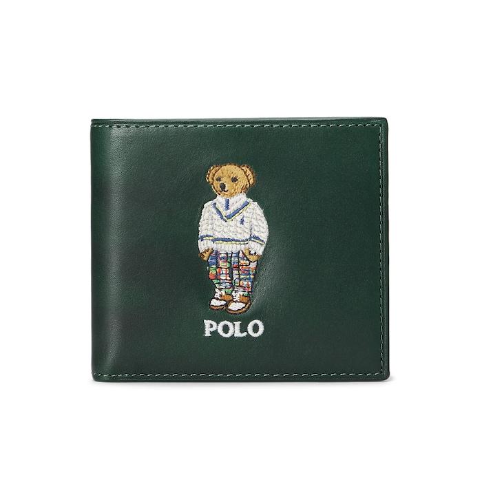 men dark green polo bear bi-fold wallet