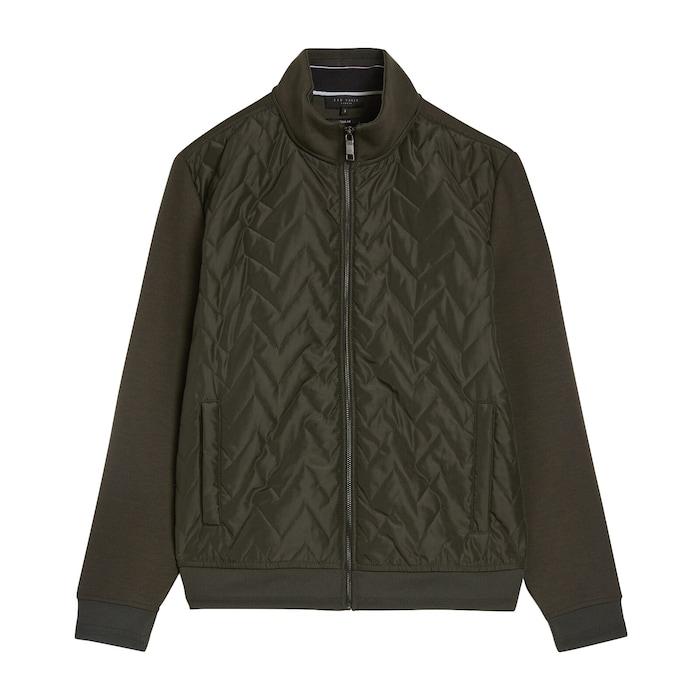 men dark green quilted-front long sleeve jacket