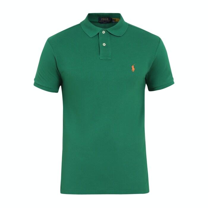 men dark green solid chest logo polo