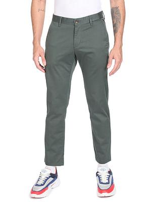 men dark green super slim fit solid casual trousers