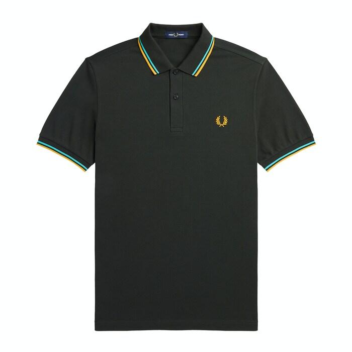 men dark green twin tipped polo