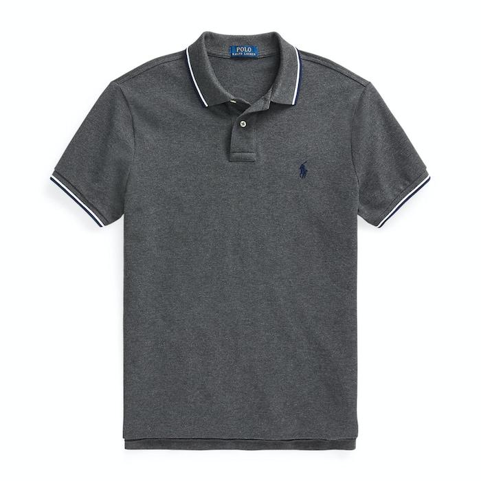 men dark grey custom slim fit mesh polo