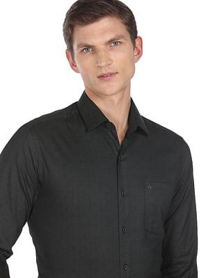 men dark grey floral print cotton formal shirt