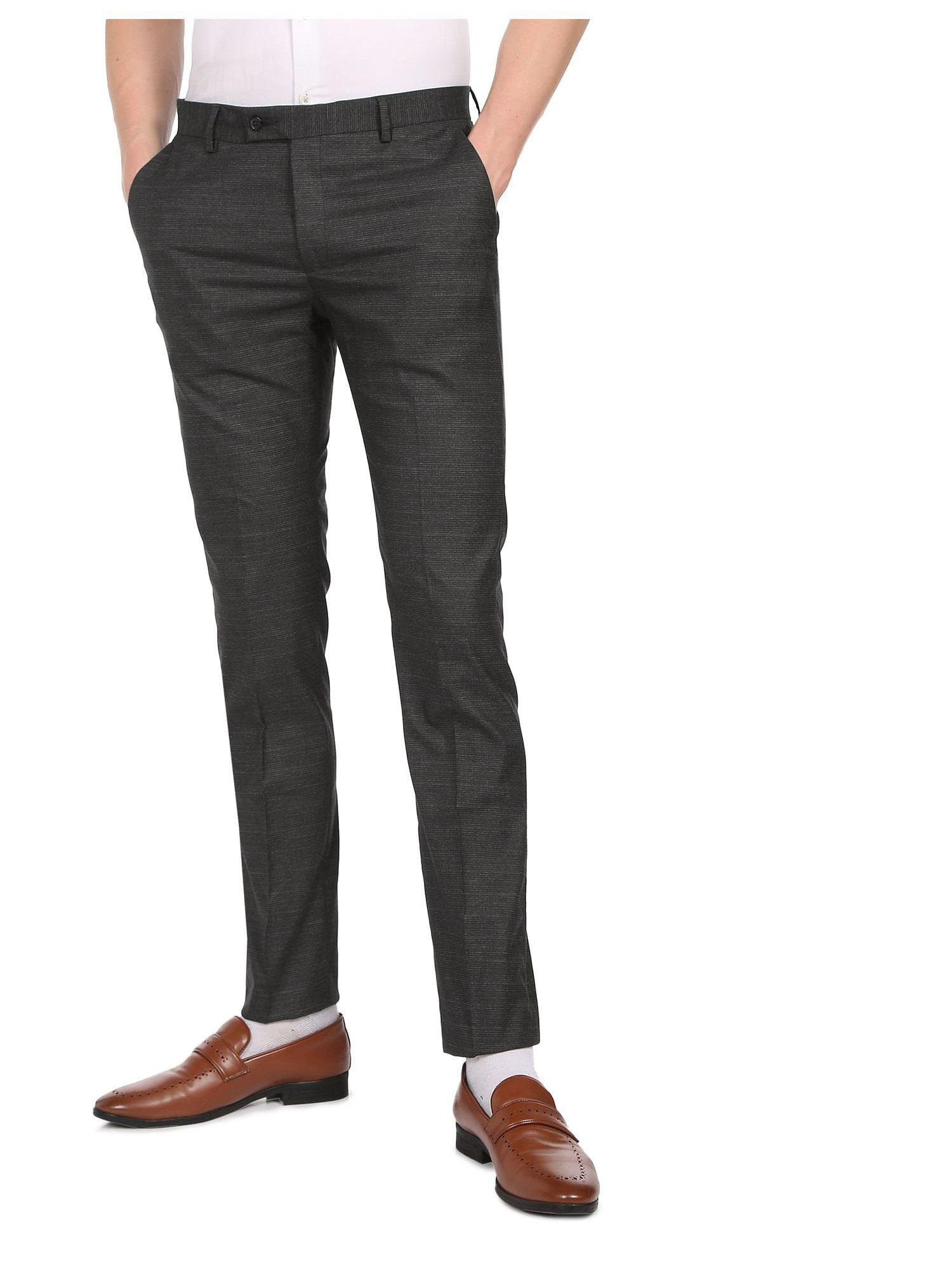 men dark grey heathered hudson tailored fit formal trousers