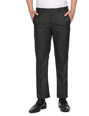 men dark grey hudson tailored fit flat front formal trousers