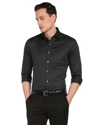 men dark grey mitered cuff cotton manhattan slim fit formal shirt