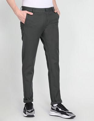men dark grey slim fit casual trousers