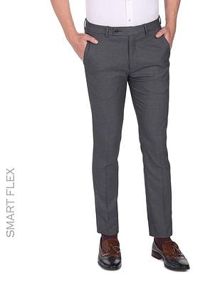 men dark grey super slim fit smart flex formal trousers
