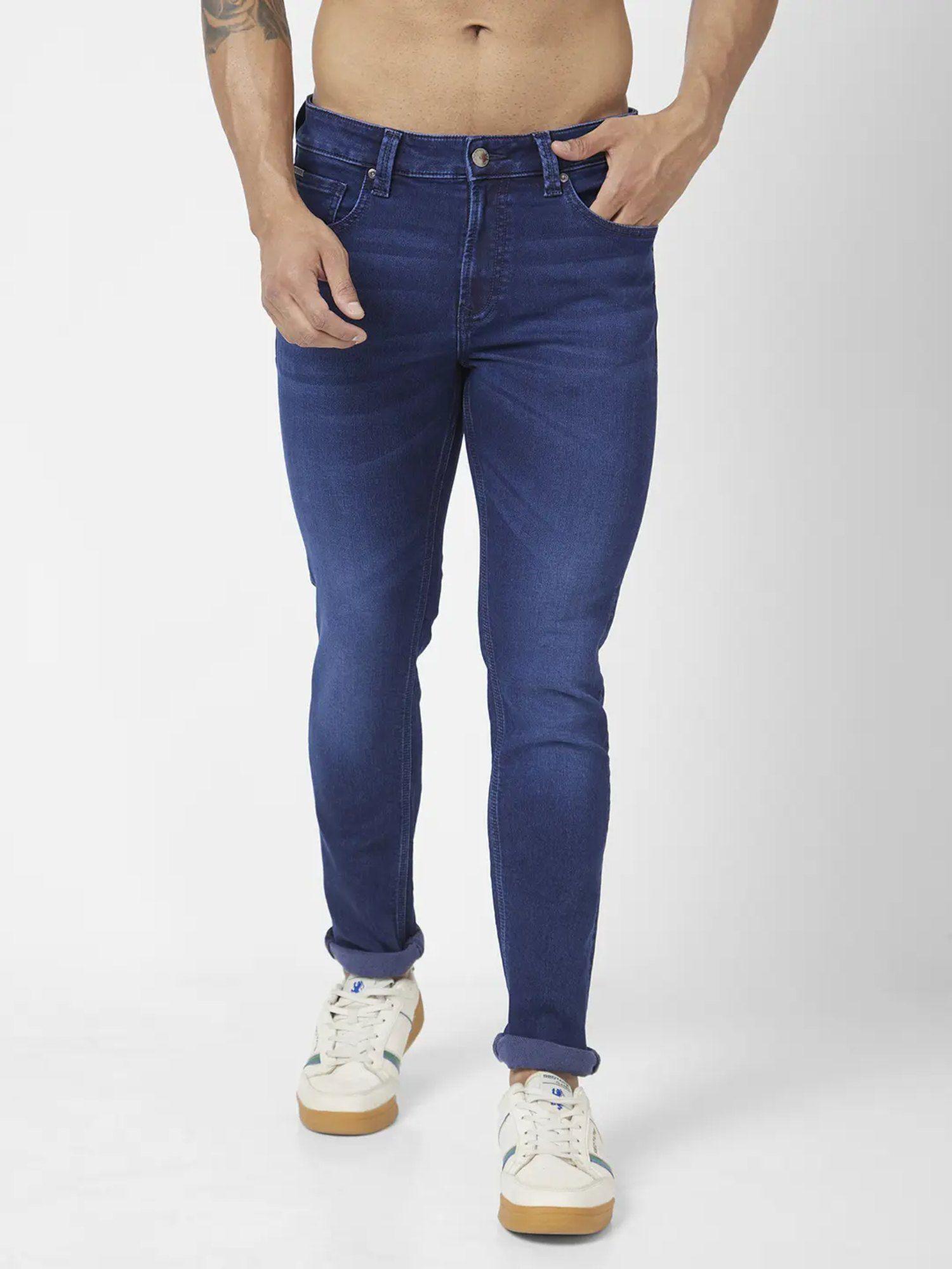men dark navy blue cotton stretch slim fit jeans skinny