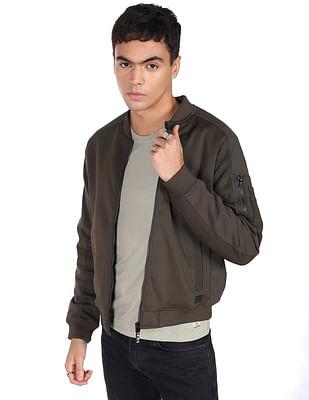 men dark olive stand collar solid bomber jacket